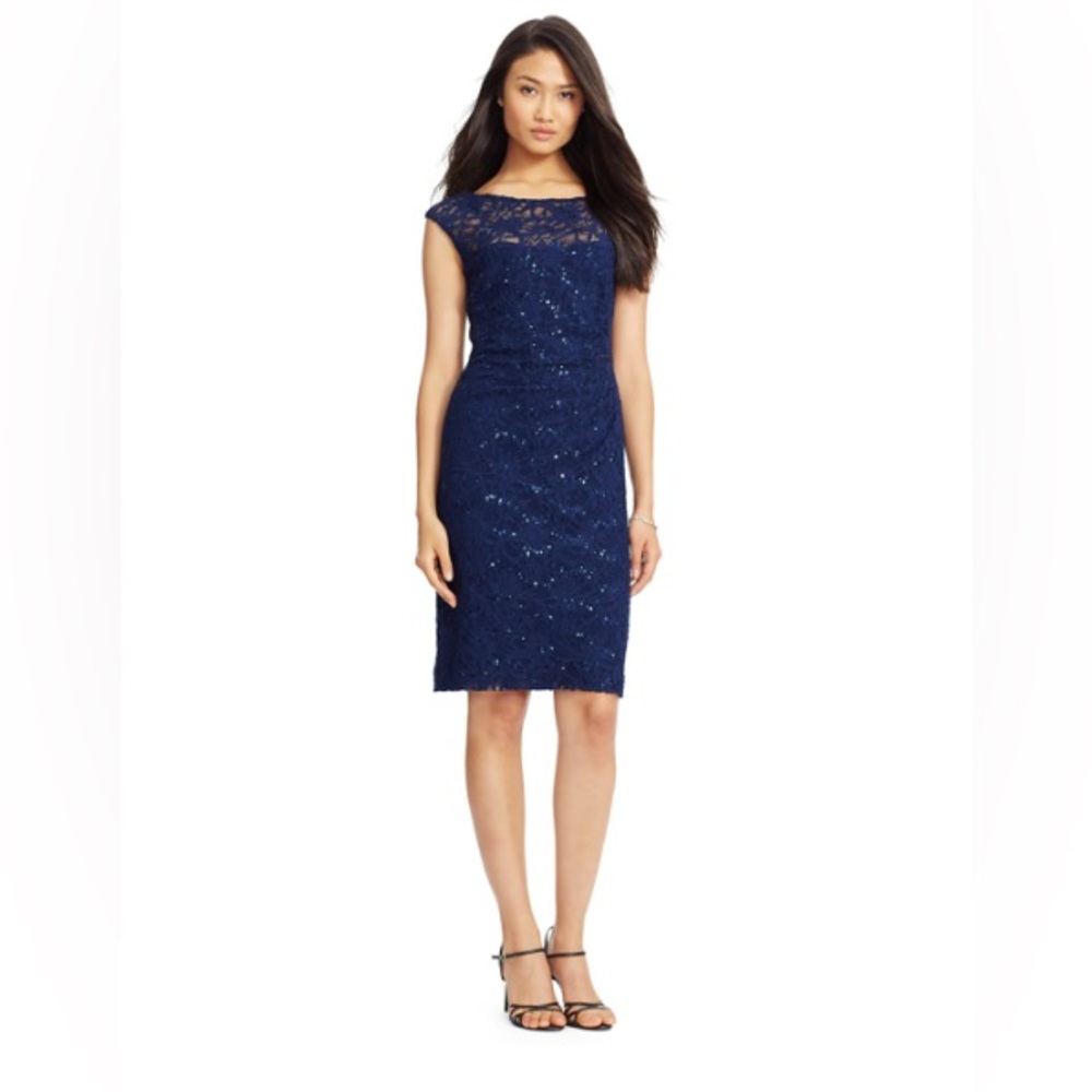 Ralph Lauren blue sequined lace cocktail dress